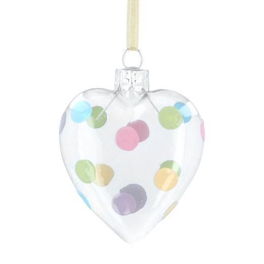 Gisela Graham Pastel Spot Glass Heart Decoration