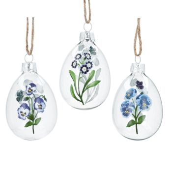 Gisela Graham Blue Viola Glass Egg Decorations- Set of 3