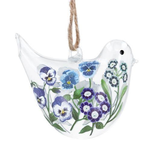 Gisela Graham Blue Viola Glass Bird Decoration