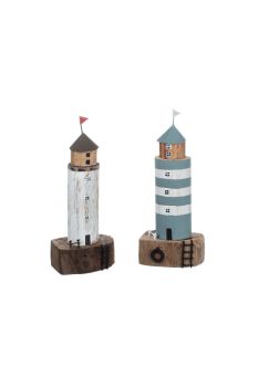 Set of 2 Mini Wooden Lighthouse Ornaments