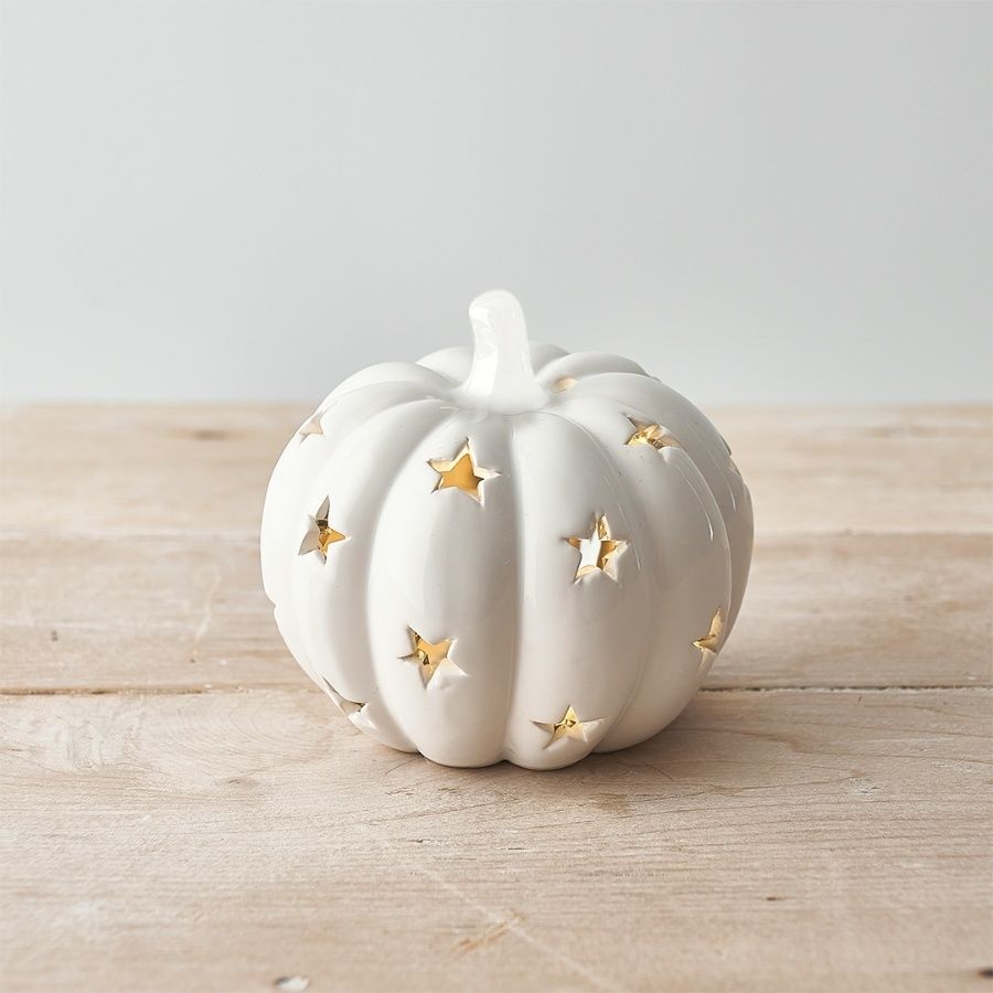 Ceramic LED Small Pumpkin - White