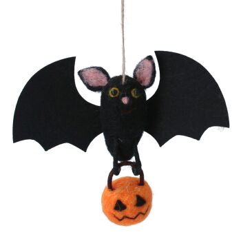 Gisela Graham Felt Bat with Pumpkin Decoration