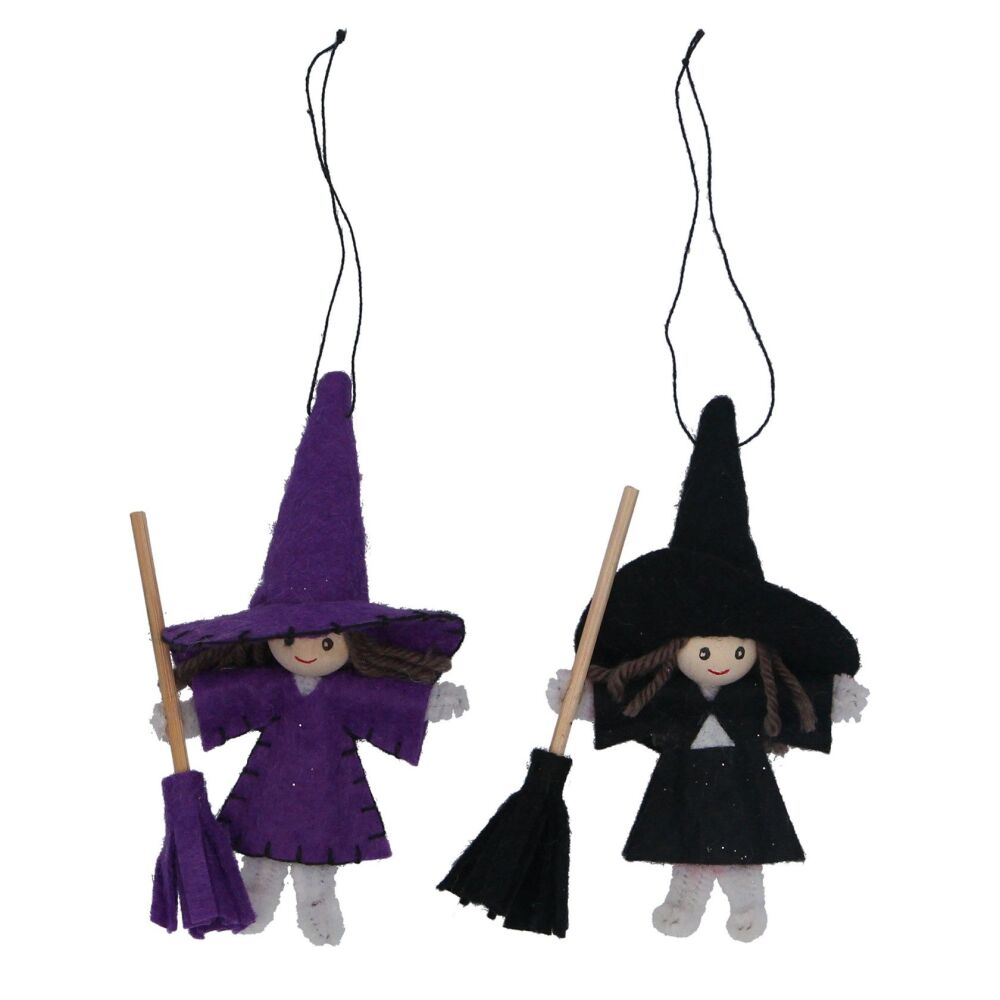 Gisela Graham Set of Two Felt Witch Decorations