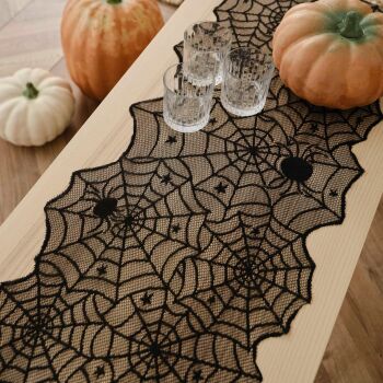 Black Spider Web Halloween Table Runner