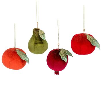 Gisela Graham Velvet Fruit Decorations - Set of 4