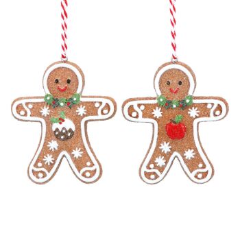 Gisela Graham Gingerbread Man Decorations - Set of 2 Pudding and Apple - Small
