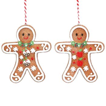 Gisela Graham Gingerbread Man Decorations - Set of 2 Pudding and Apple - Large