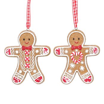 Gisela Graham Gingerbread Man Decorations - Set of 2 Candy Cane Design - Large