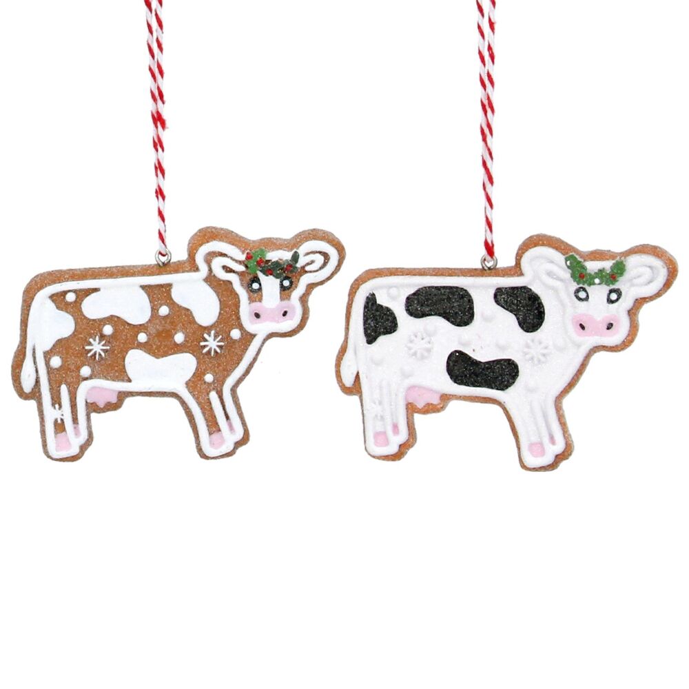 Gisela Graham Gingerbread Cow Decorations - Set of 2
