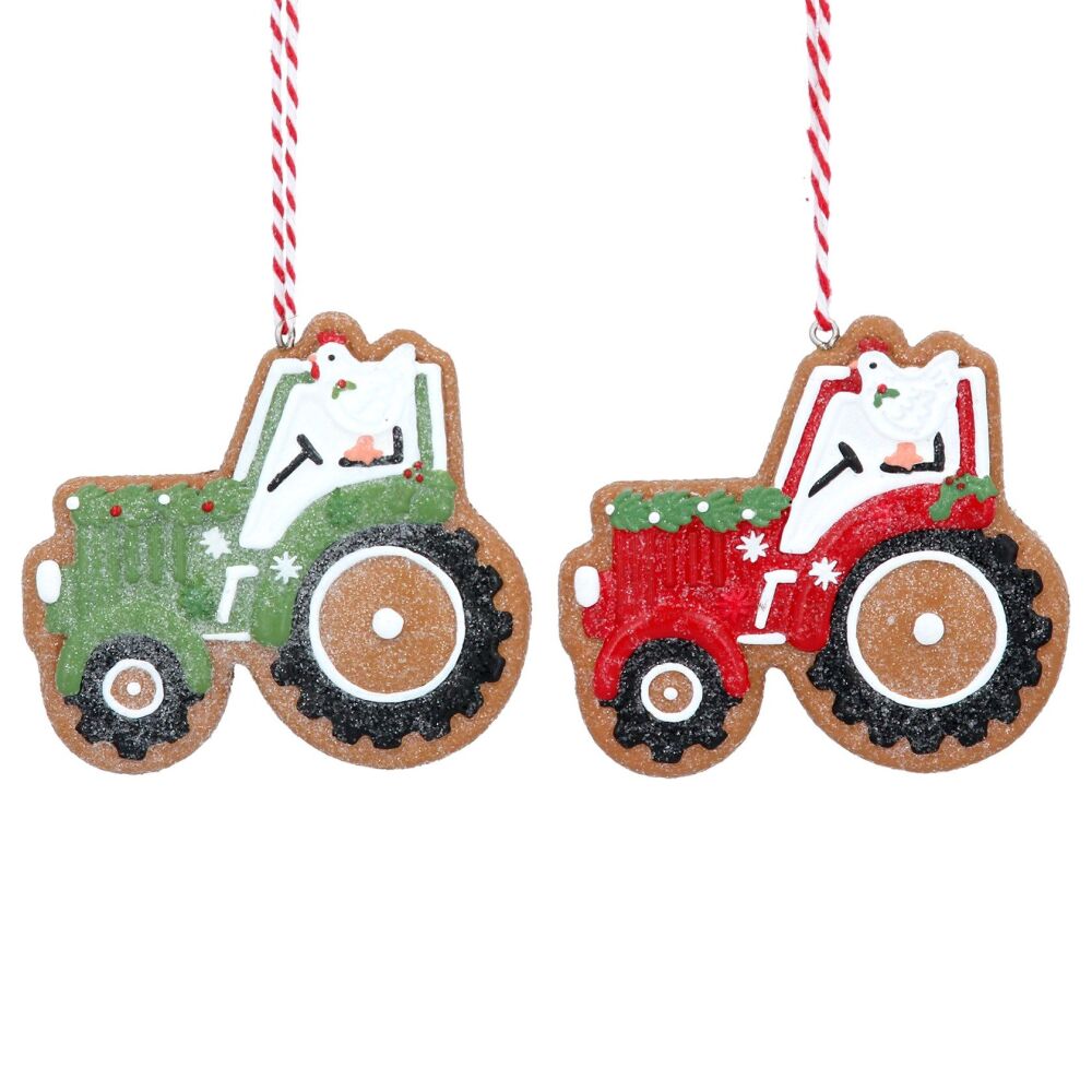 Gisela Graham Gingerbread Tractor Decorations - Set of 2