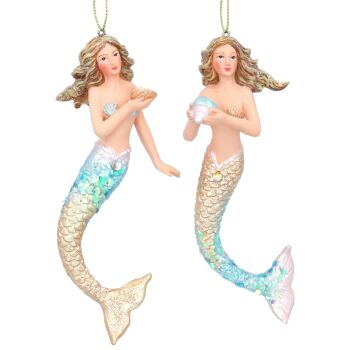 Gisela Graham Blue and Gold Mermaid Decoration