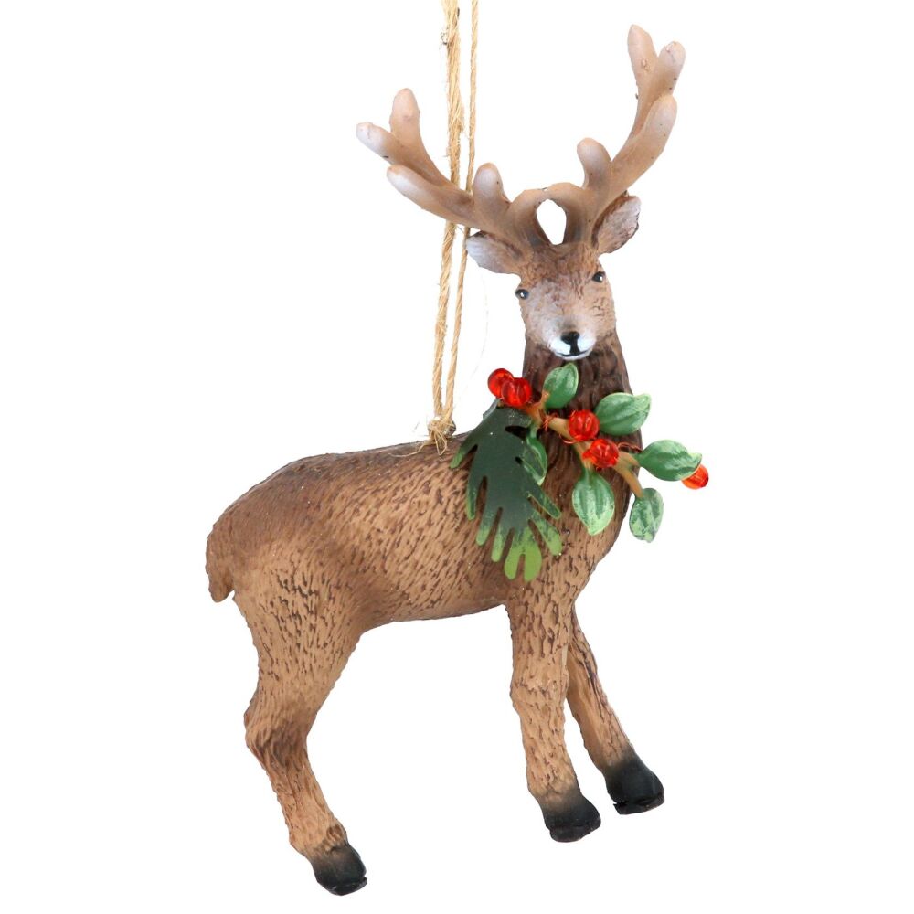 Gisela Graham Resin Stag with Holly Decoration