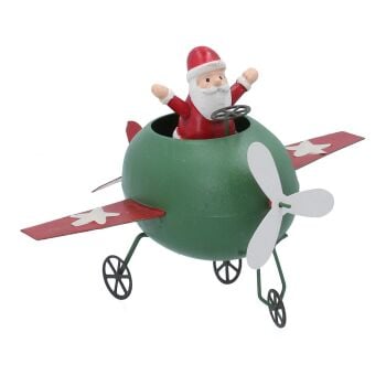 Gisela Graham Metal Santa in a Plane Ornament