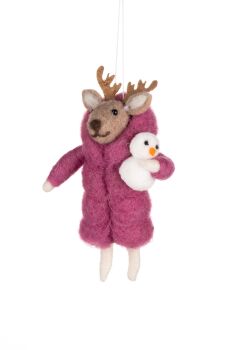 Reindeer in a Puffa Coat Felt Decoration