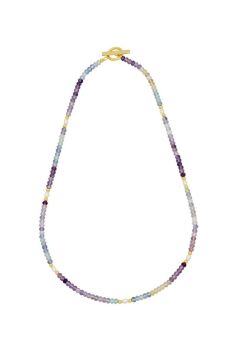Estella Bartlett Gemstone Pearl T-Bar Beaded Necklace - Flourite, Gold Plated