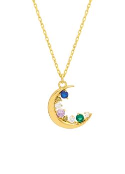 Estella Bartlett Multi CZ Moon Necklace - Gold Plated