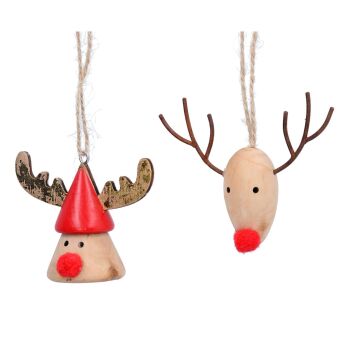 Gisela Graham Wooden Reindeer Head Decorations - Set of 2