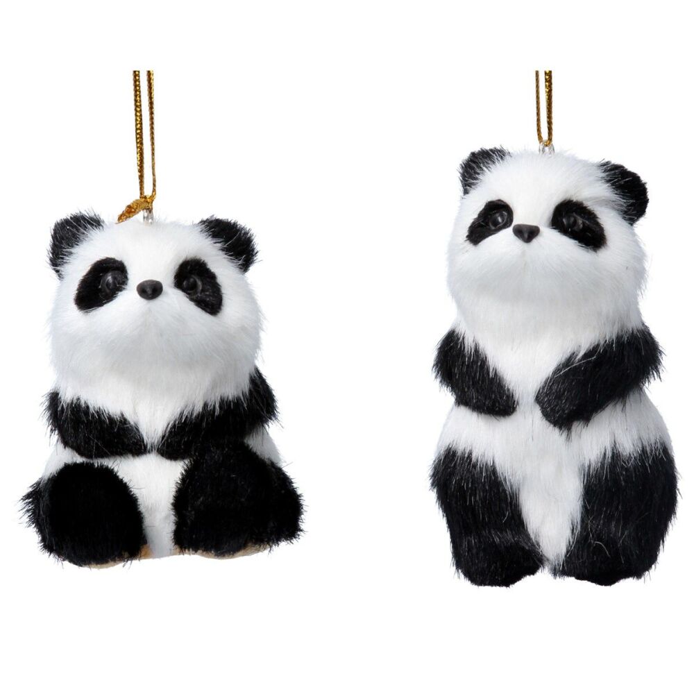 Gisela Graham Faux Fur Panda Decorations - Set of 2