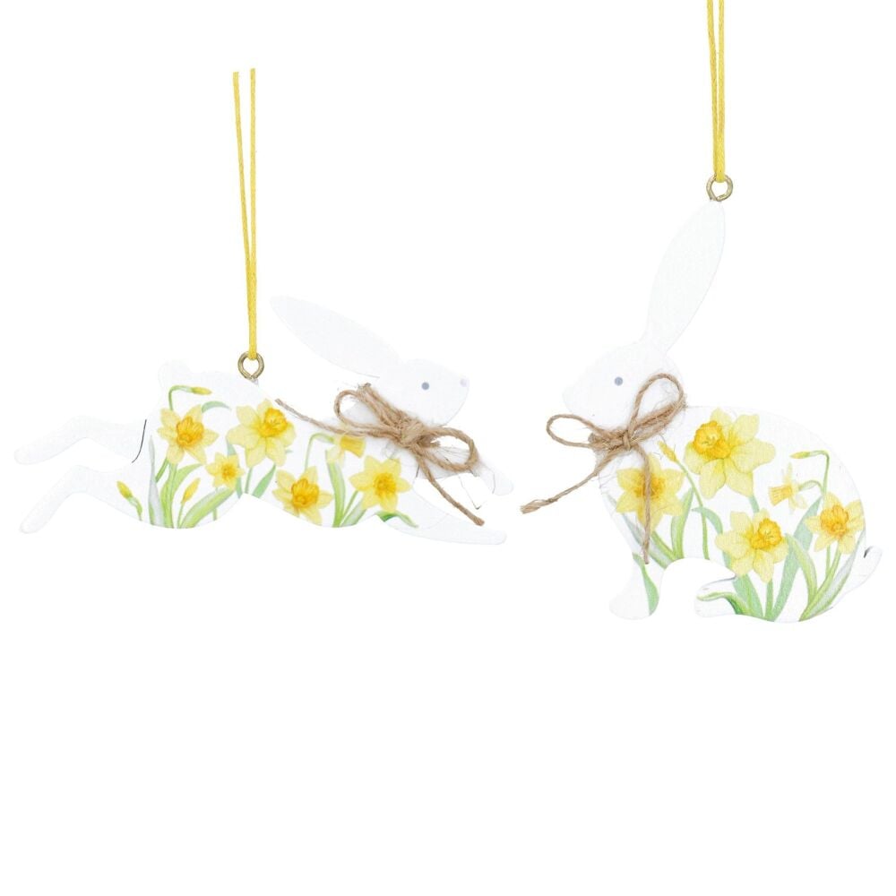 Gisela Graham Wooden Daffodil Hare Decoration - 2 Assorted