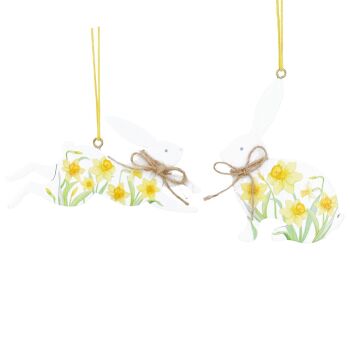 Gisela Graham Wooden Daffodil Hare Decoration - 2 Assorted