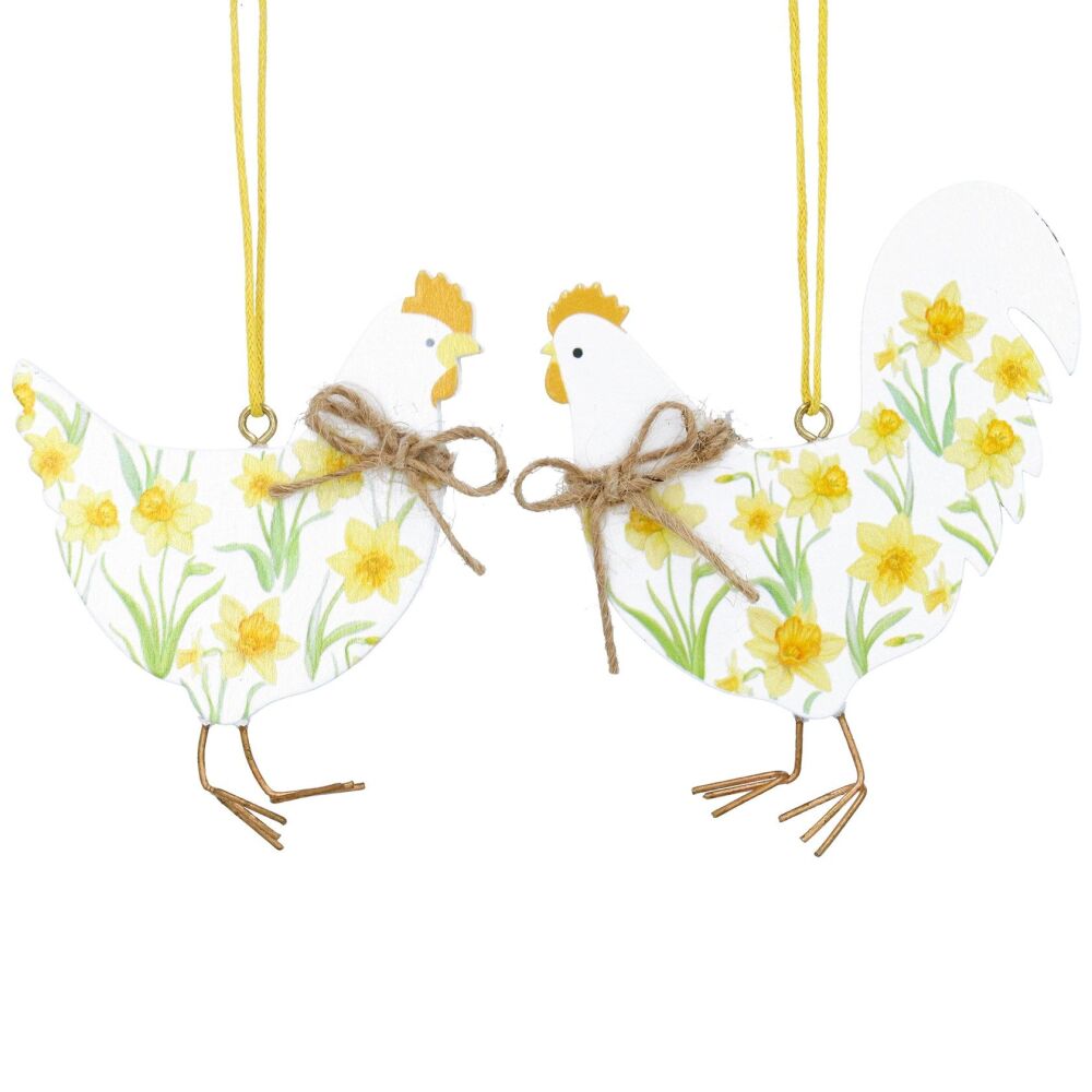 Gisela Graham Wooden Daffodil Hen Decoration - 2 Assorted