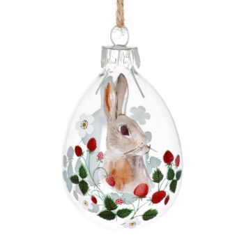 Gisela Graham Strawberries Glass Bunny Design Egg Decoration