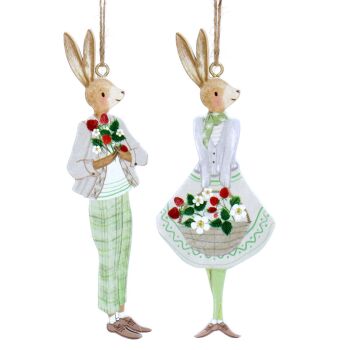 Gisela Graham Strawberry Bunny Couple Decorations- Set of 2