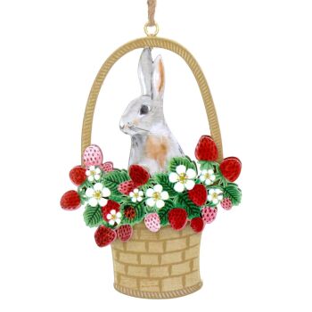 Gisela Graham Strawberry Bunny Basket Decoration