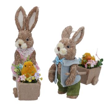 Gisela Graham Bristle Bunny with Cart - 2 Assorted Designs