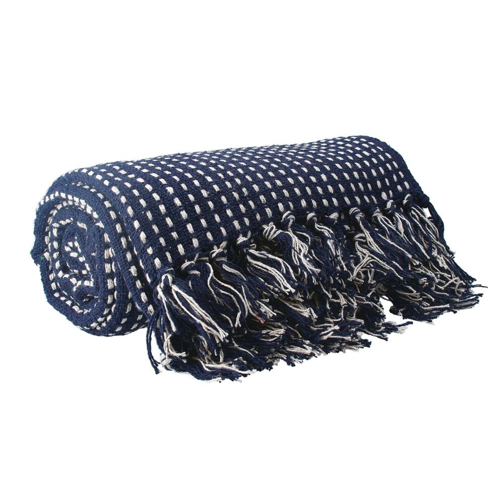 Gisela Graham Navy Cotton Stitch Throw