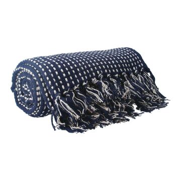 Gisela Graham Navy Cotton Stitch Throw