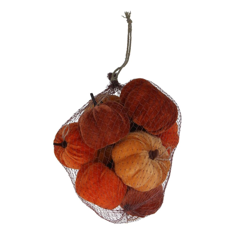 Gisela Graham Mixed Velvet Pumpkin Ornaments - Bag of 9