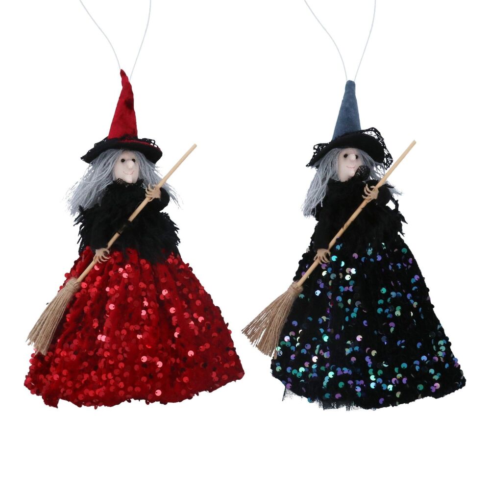 Gisela Graham Sequin Skirted Witch Hanging Decoration