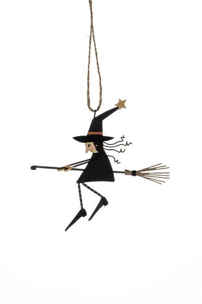 Metal Witch on Broomstick Hanging Decoration