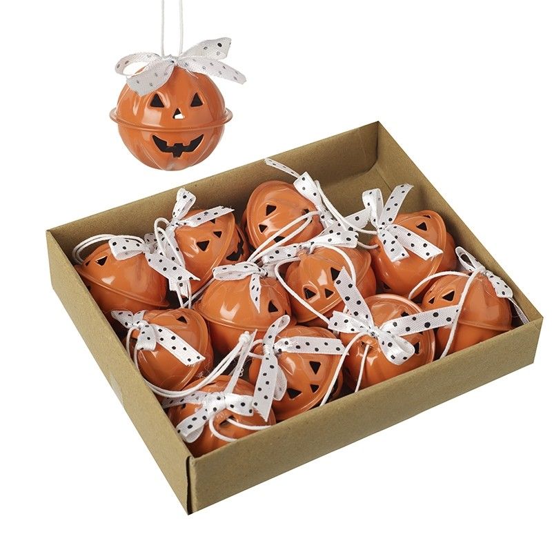 Box of Metal Pumpkin Bell Decorations - Box of 12