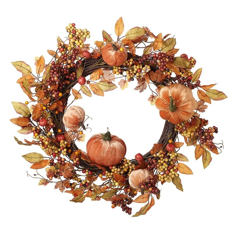 Velvet Pumpkin and Berry Wreath