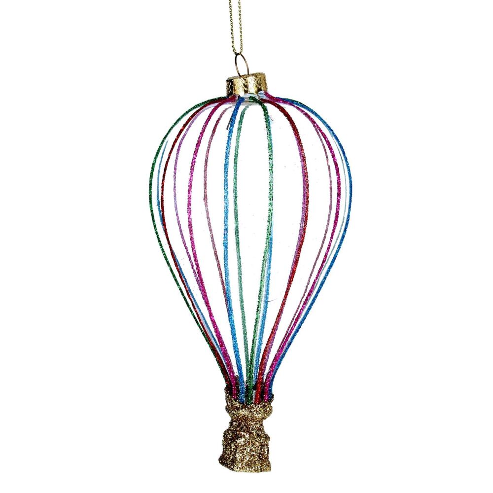 Gisela Graham Glitter Stripe Glass Hot Air Balloon Decoration
