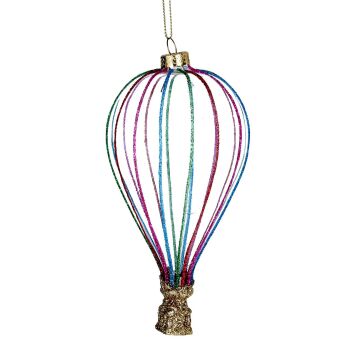 Gisela Graham Glitter Stripe Glass Hot Air Balloon Decoration