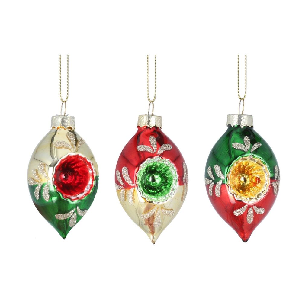 Gisela Graham Vintage Dimpled Glass Decoration - Set of 3