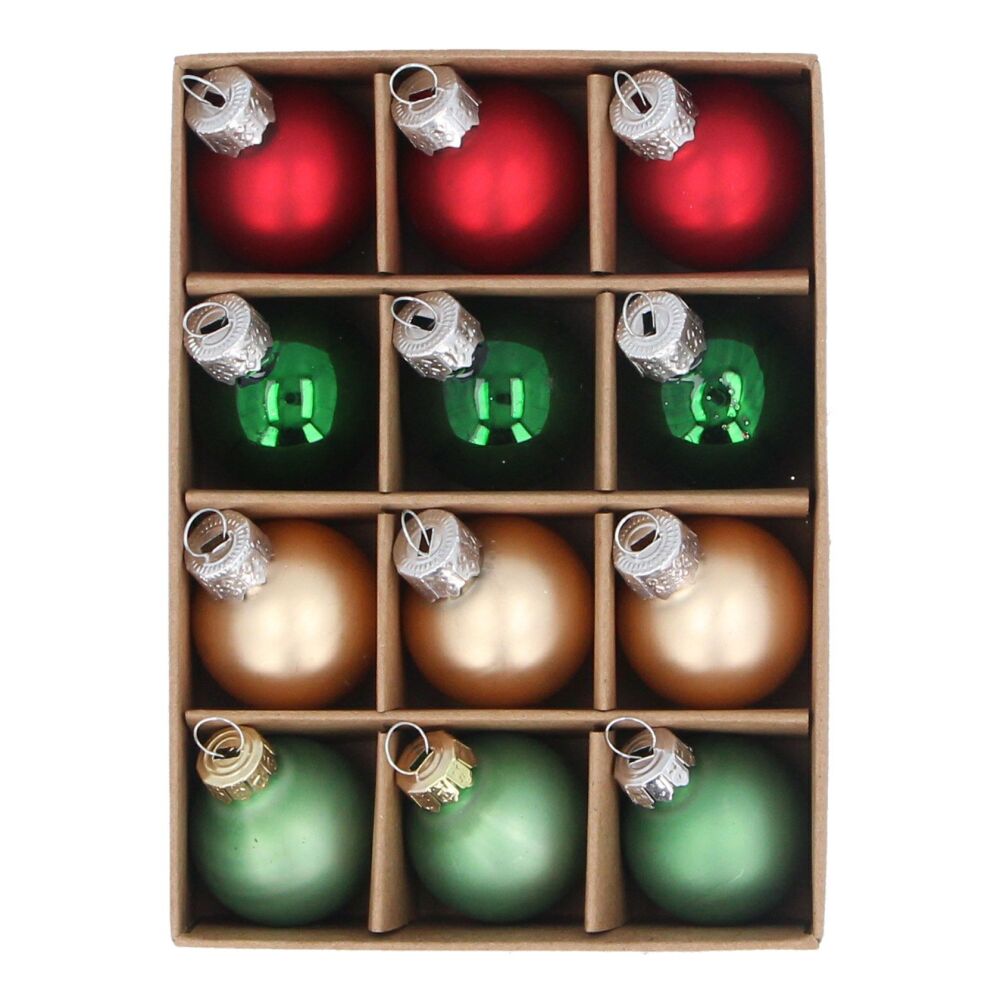 Gisela Graham Mini Glass Bauble Traditional Mix - Box of 12