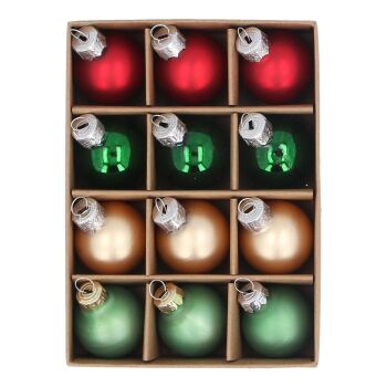 Gisela Graham Mini Glass Bauble Traditional Mix - Box of 12