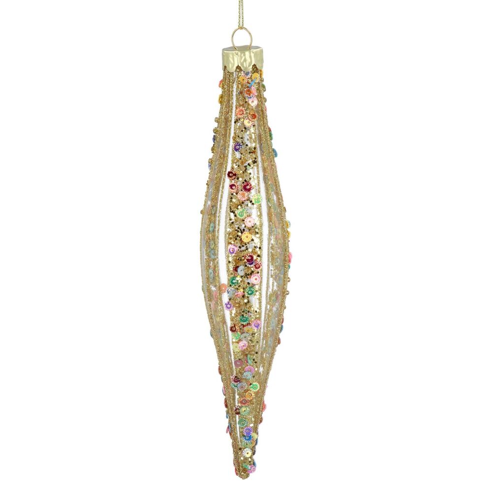 Gisela Graham Multi Sequin Glass Teardrop Decoration