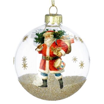 Gisela Graham Nostalgic Glass Glitter Santa Bauble