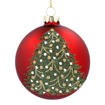 Gisela Graham Matt Red with Beaded Tree Glass Bauble