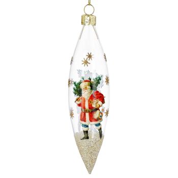 Gisela Graham Nostalgic Santa Glass Teardrop Decoration