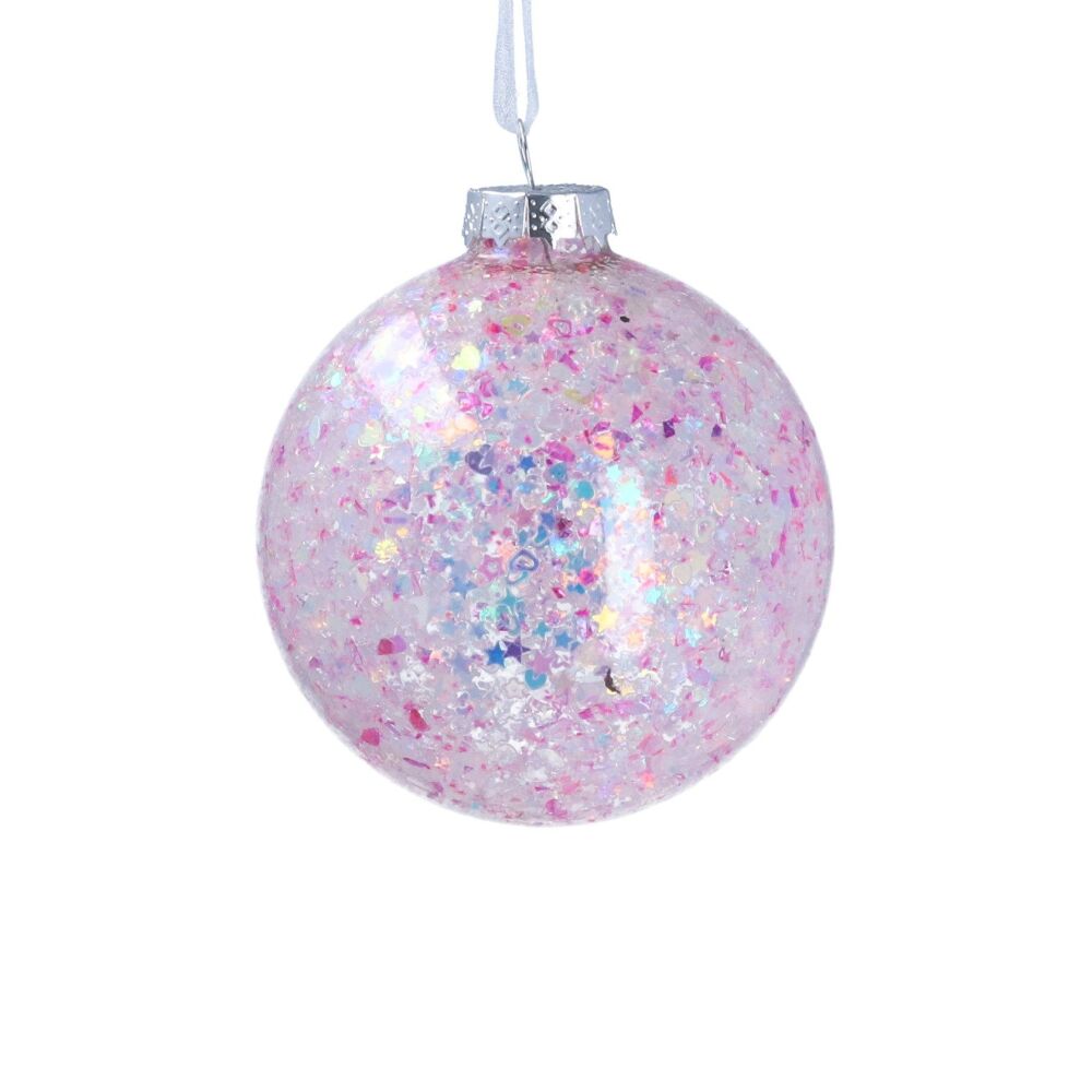 Gisela Graham Iridescent Pink Sequin Glass Bauble