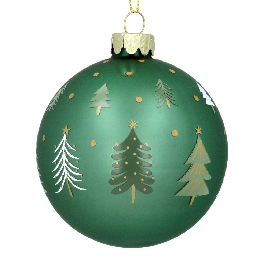 Gisela Graham Tree Motif Matte Green Glass Bauble