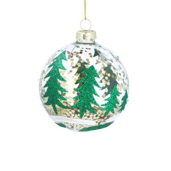 Gisela Graham Gold Glitter and Trees Glass Bauble