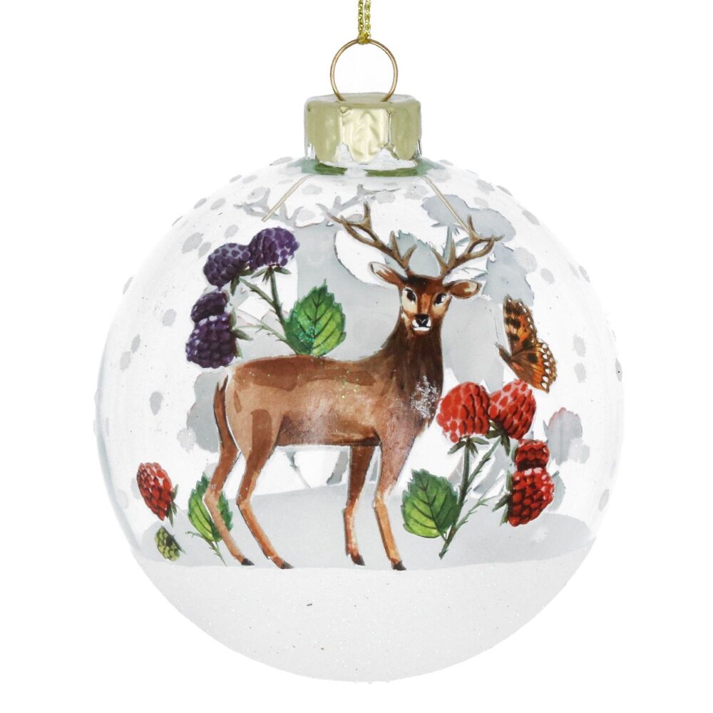 Gisela Graham Clear Glass with Stag and Fruit Bauble