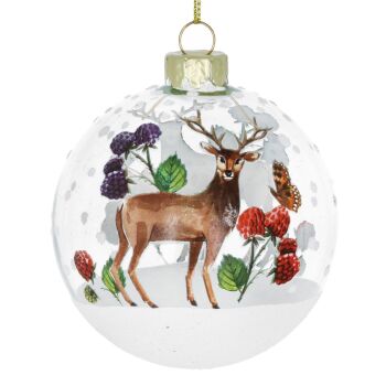 Gisela Graham Clear Glass with Stag and Fruit Bauble